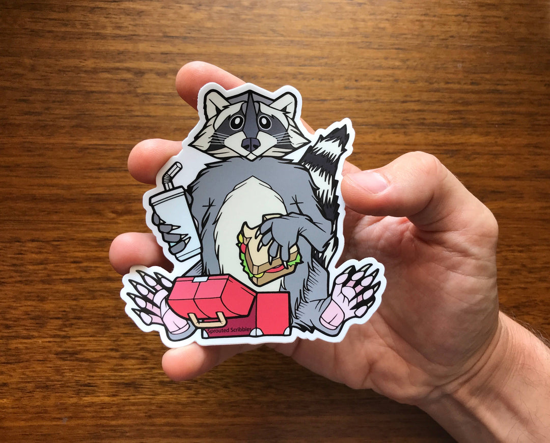 Raccoon Eating Lunch Sticker | Waterproof Vinyl Decal