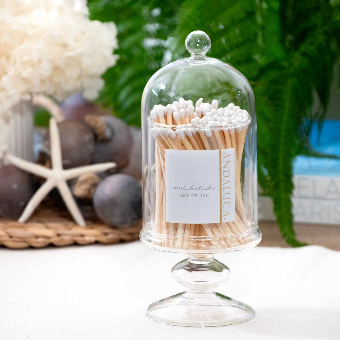 Tall Glass Jar with Lid & 120 Wooden White Matches - Pine & Moss
