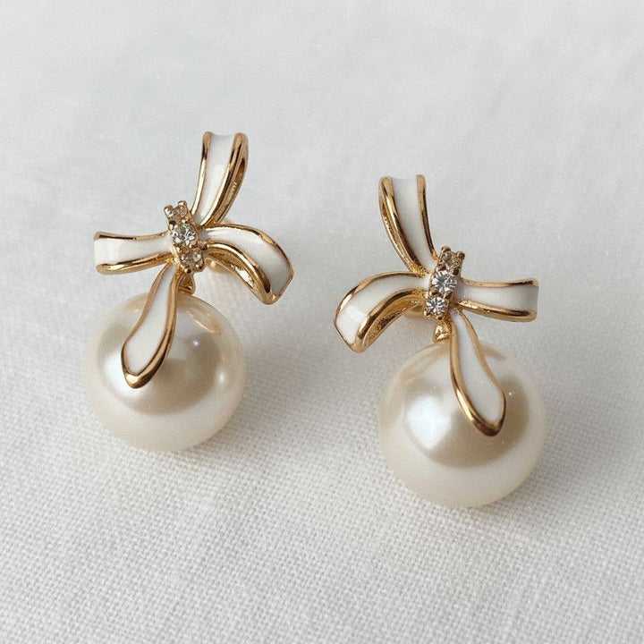 Devotion- Pearl Bowknot Stud Earrings with French Elegance - Pine &amp; Moss