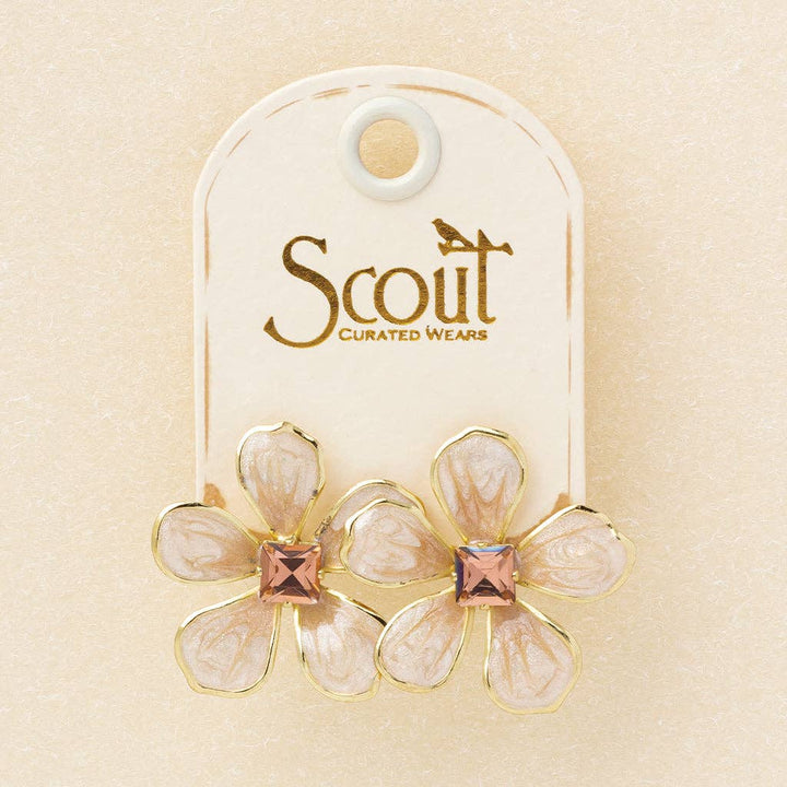 Sparkle & Shine Lg Enamel Flower Earring - Silk/Gold