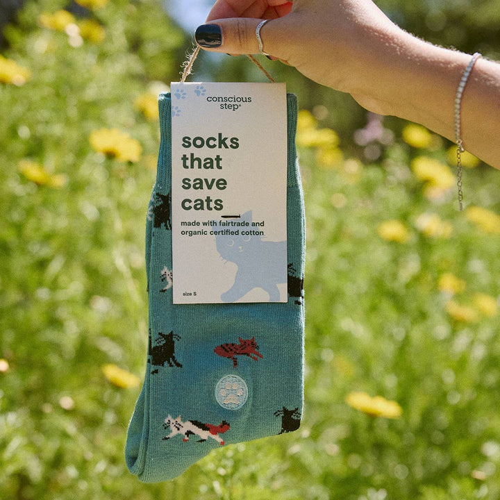Conscious Step:Socks that Save Cats (Teal Cats): Small