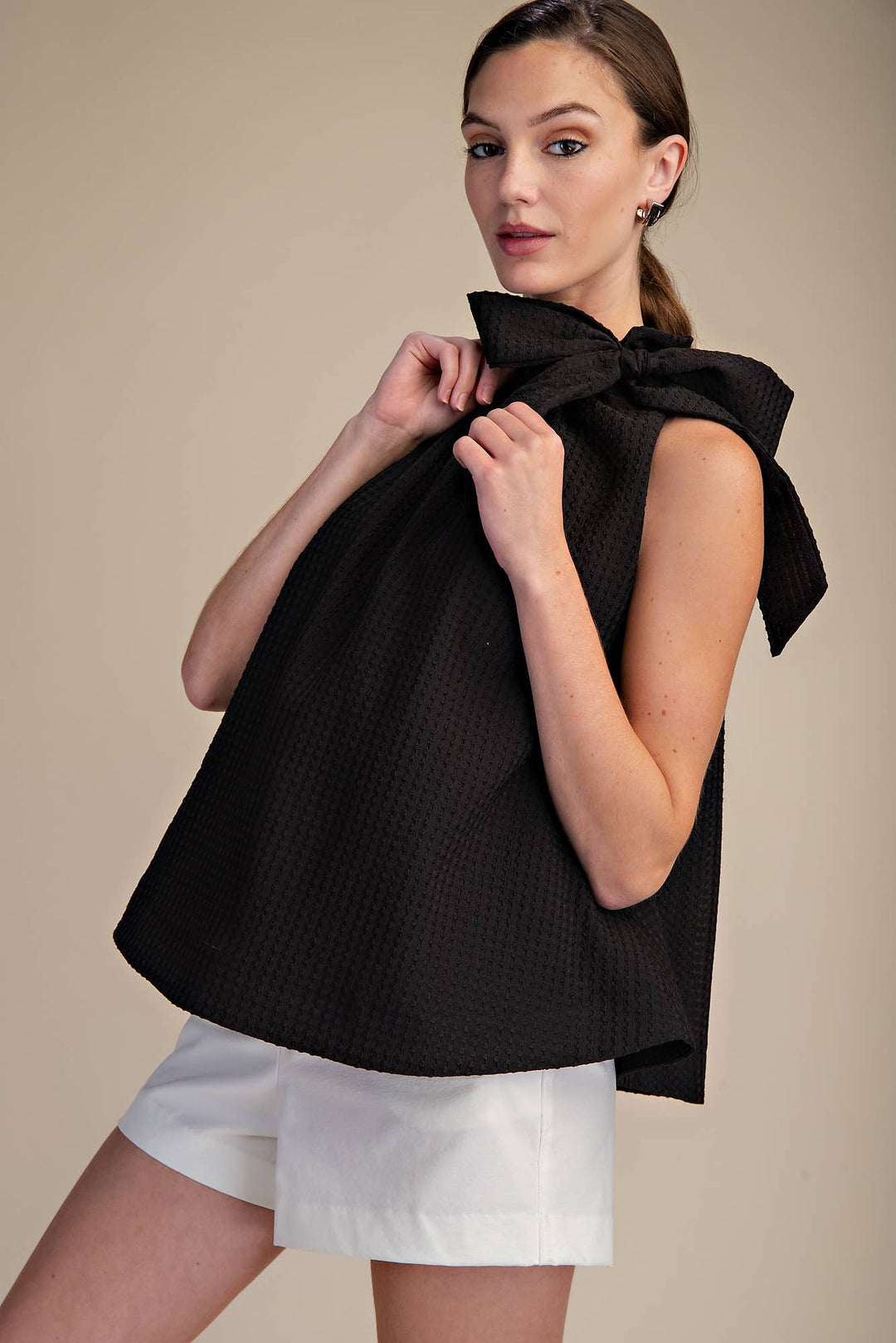 Daphne Ruffle Neck Tie Sleeveless Top- 2 Colors - Pine & Moss