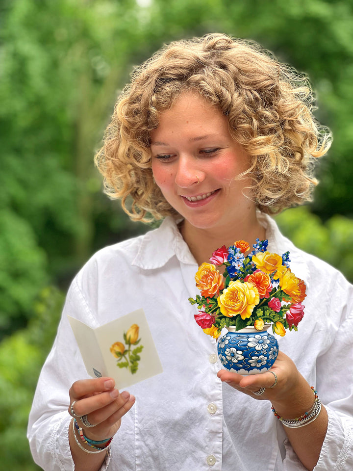 Mini Sorbet Roses Bouquet Pop- up Card - Pine & Moss