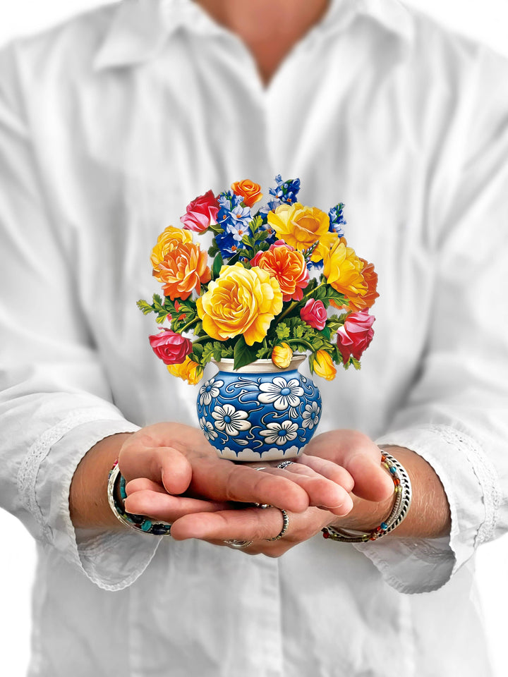 Mini Sorbet Roses Bouquet Pop- up Card - Pine & Moss