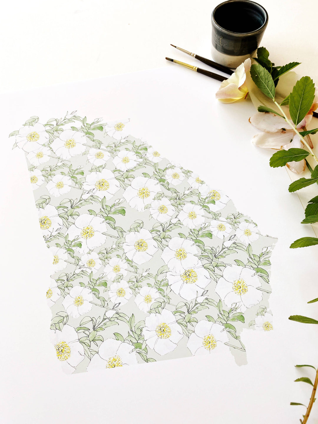 Georgia State Flower Map - ART PRINT  : Watercolor / 8" x 10"
