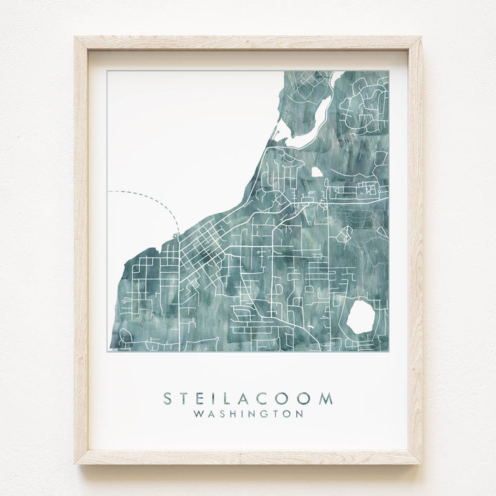 Steilacoom Washington Watercolor Wash Map ART PRINT: 8 x 10 - Pine & Moss