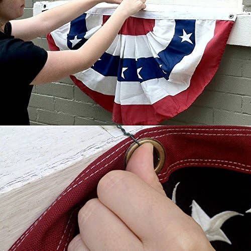 USA Pleated Fan Flag Bunting Decoration Embroidered