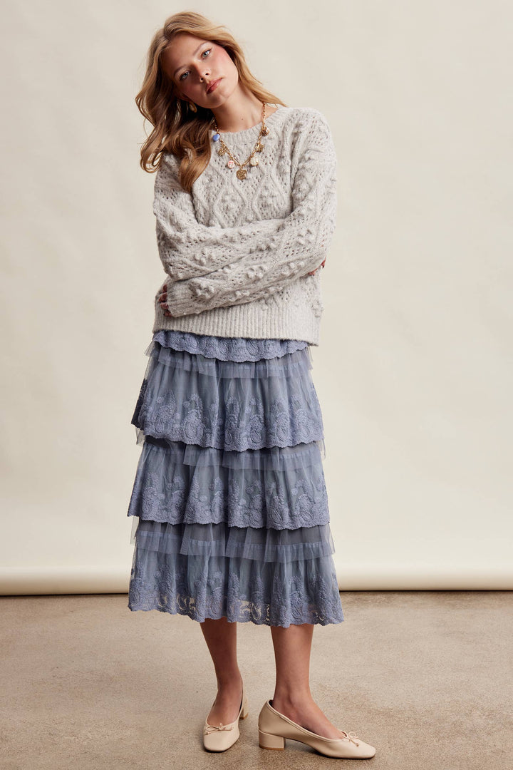 Jodi Bobble Pointelle Knit Sweater