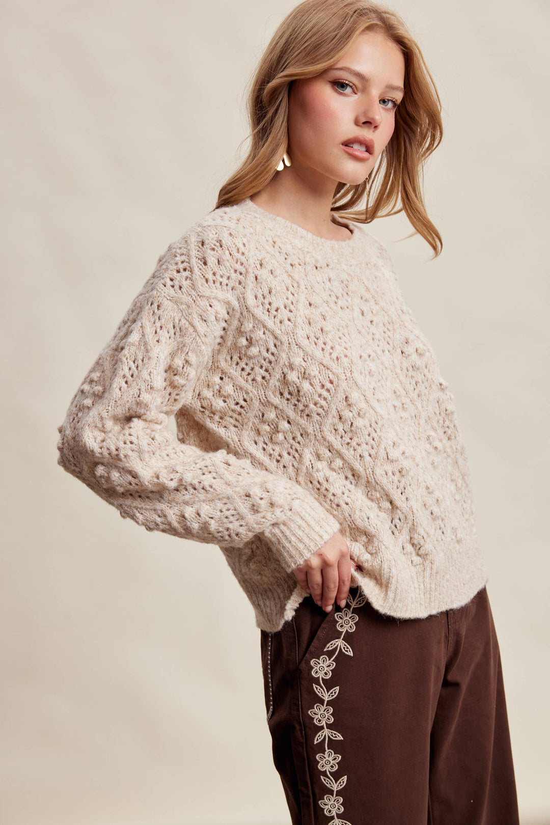 Jodi Bobble Pointelle Knit Sweater
