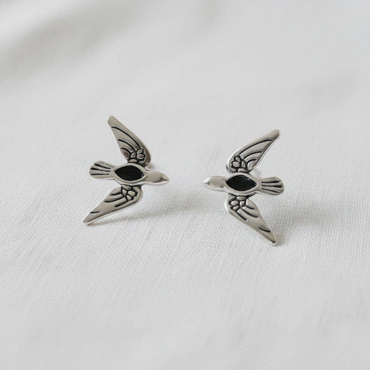 Flying High- Artistic Black Zirconia Bird Stud Earrings - Pine &amp; Moss