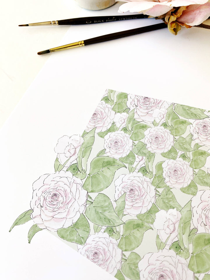 Alabama State Flower Map - ART PRINT  : Watercolor / 8" x 10"