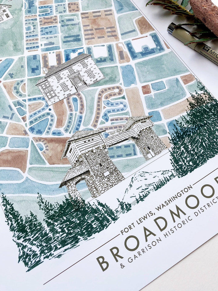 Icons of FORT LEWIS Broadmoor JBLM Washington Map: "Charms" PRINT