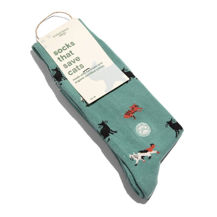 Conscious Step:Socks that Save Cats (Teal Cats): Small