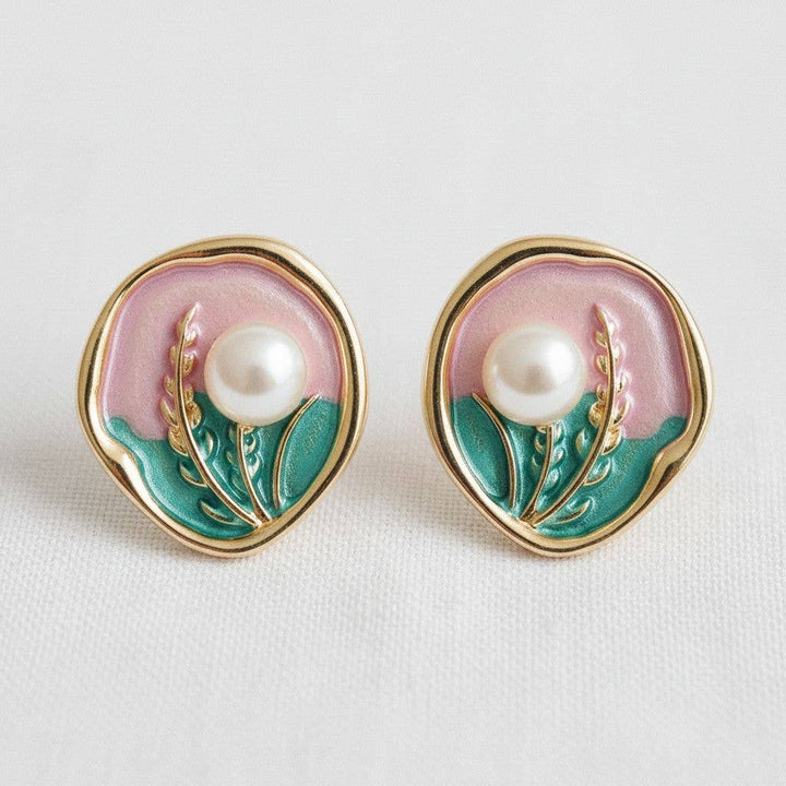 Peony Pearl- Artistic Floral Inspired Gemstone Drop Earrings