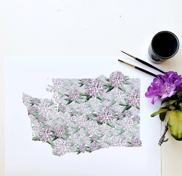 Washington State Flower Map - ART PRINT : Watercolor / 8" x 10"