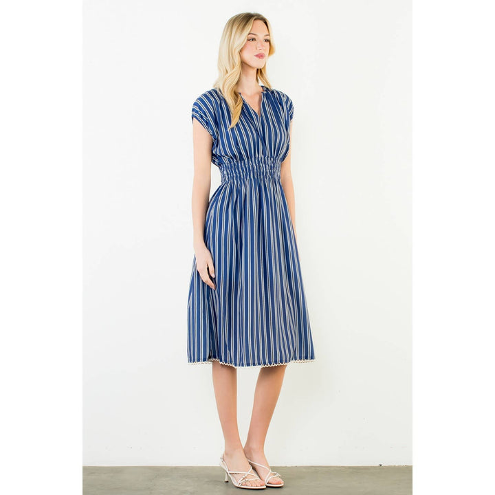 Lillian- Striped Smocked Waist Short Sleeve Dress - Pine & Moss