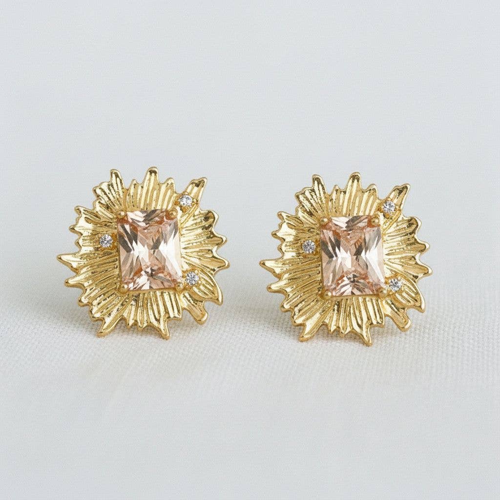 Champagne Petal- Artistic Floral Gemstone Stud Earrings