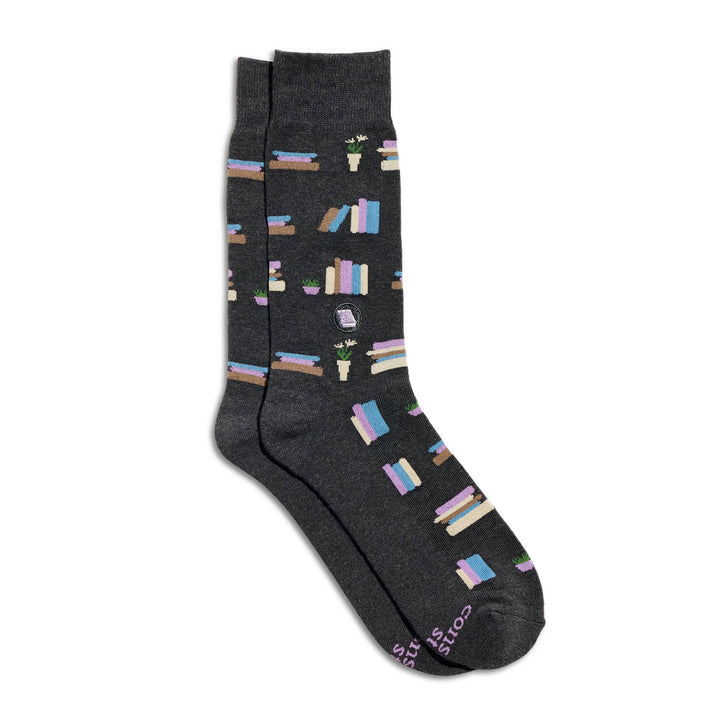 Conscious Step:Socks that Give Books (Gray Bookshelves): Small