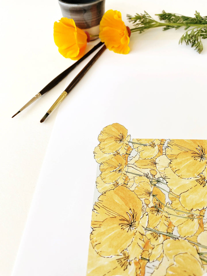 California State Flower Map - ART PRINT   : Watercolor / 8" x 10"