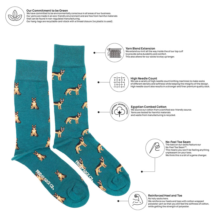Men's German Shepherd Socks: Men's 7 - 12