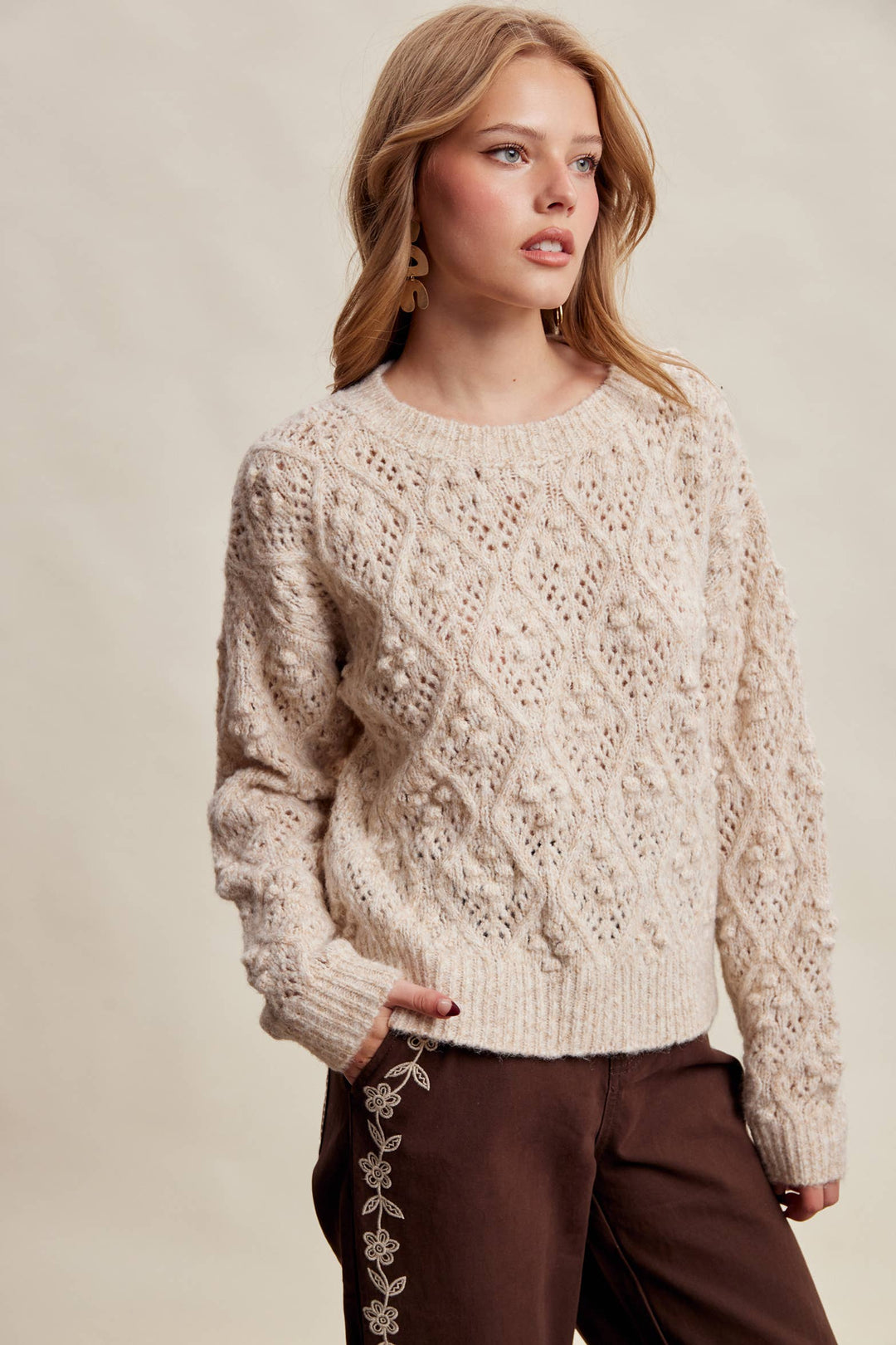 Jodi Bobble Pointelle Knit Sweater
