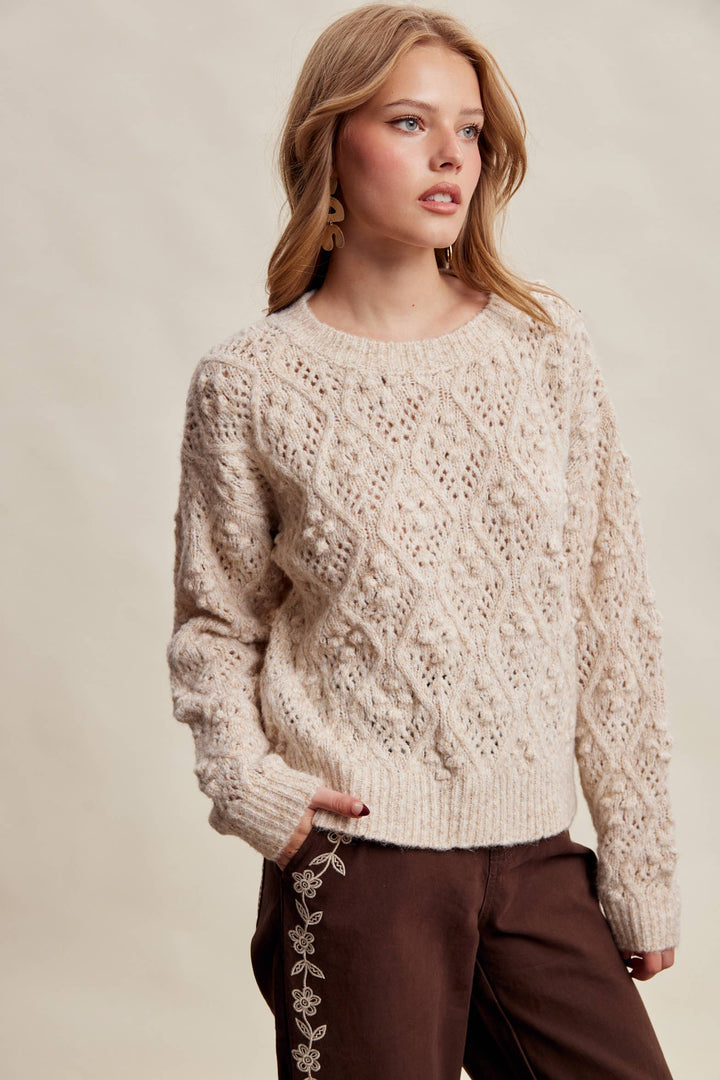 Jodi Bobble Pointelle Knit Sweater