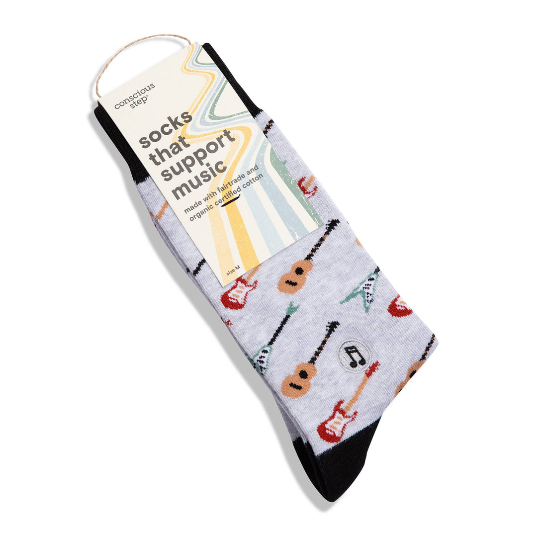 Conscious Step:Socks that Support Music (Gray Guitars): Medium