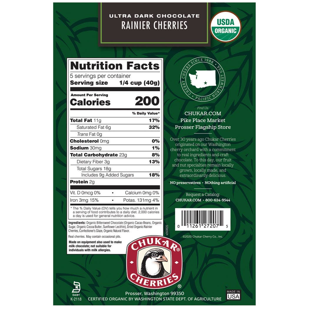 Chukar Cherries- Organic Chocolate Rainiers  Ultra Dark Chocolate 6.75 oz