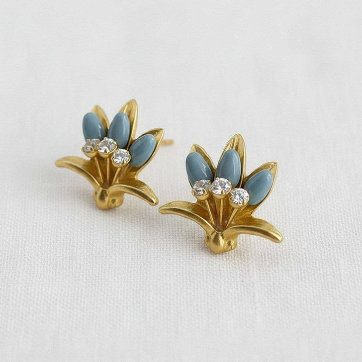 Soft Glow- Vintage Floral Drop Earrings with Blue Accents