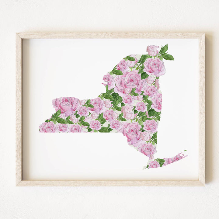 New York State Flower Map - ART PRINT: Watercolor / 8" x 10"