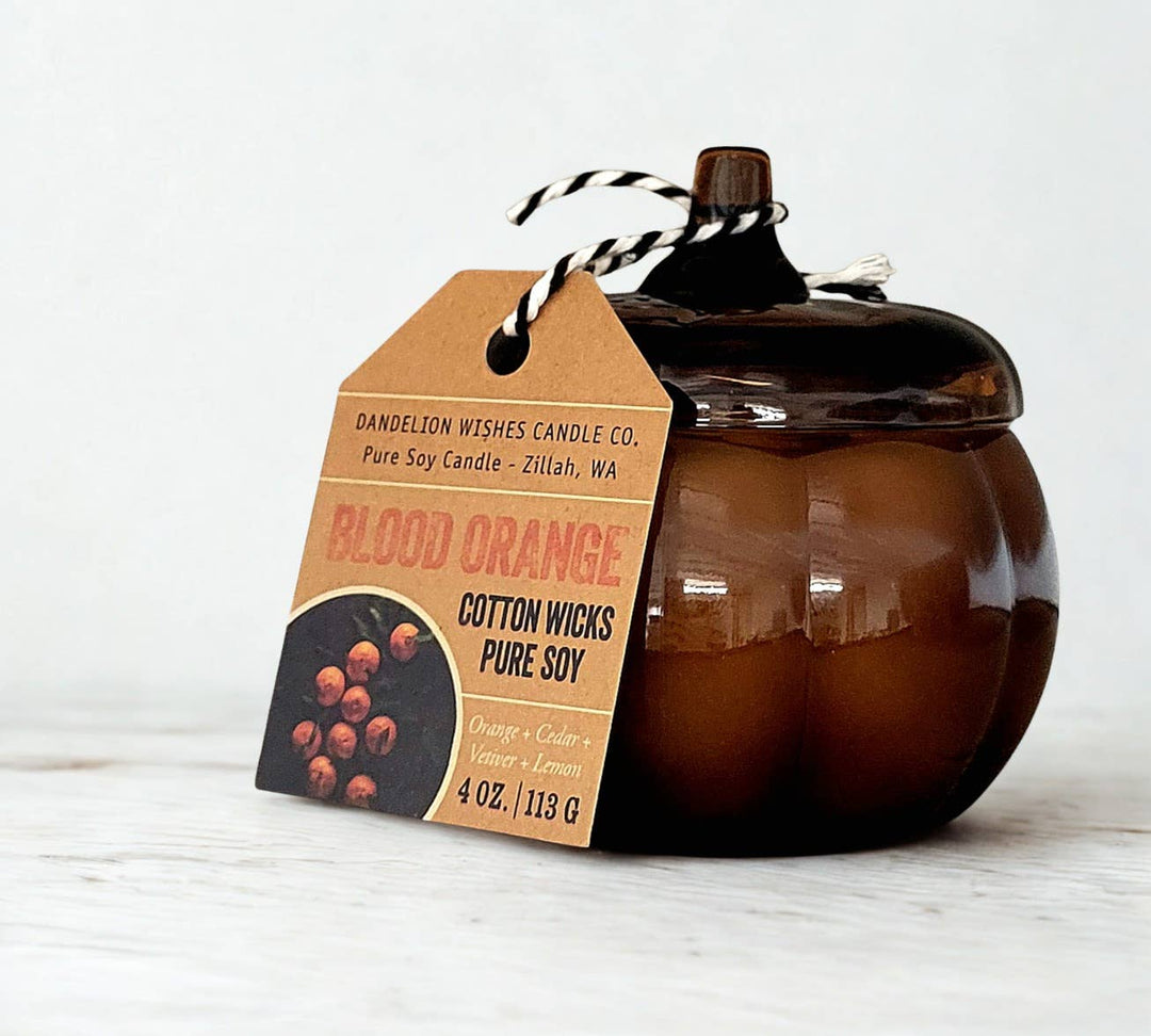 Dandelion Wishes Candle Co.-Warm Cinnamon &amp; Wild Tobacco Mini Pumpkin Jar 4 oz. Candle