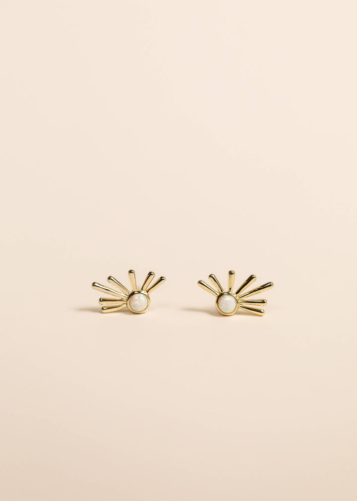 Sun Ray - White Opal - Gold Earrings - Pine & Moss