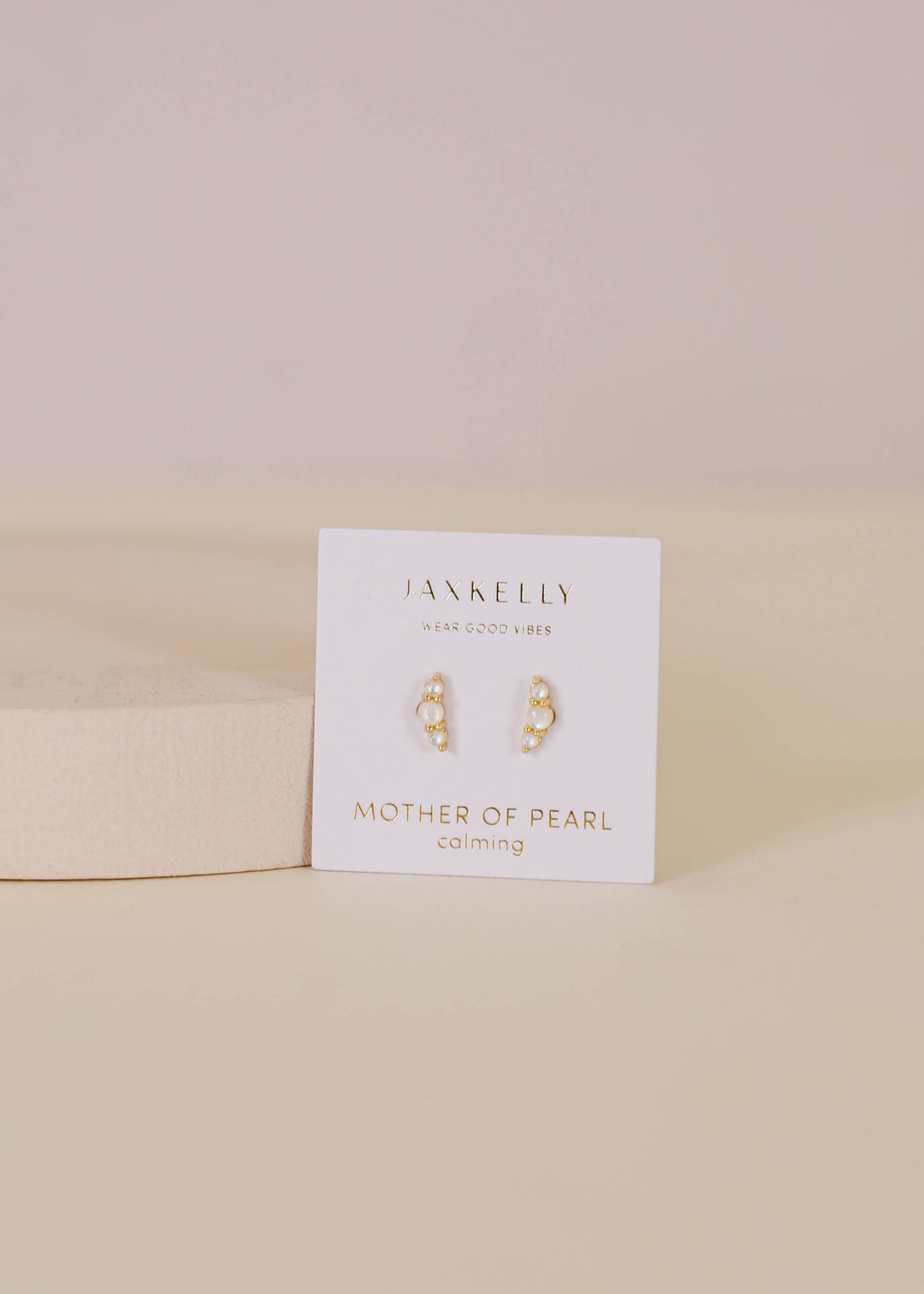 Crescent Gold Earrings - Calming Pearl - Pine & Moss