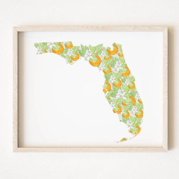Florida State Flower Map - ART PRINT  : Watercolor / 8" x 10"