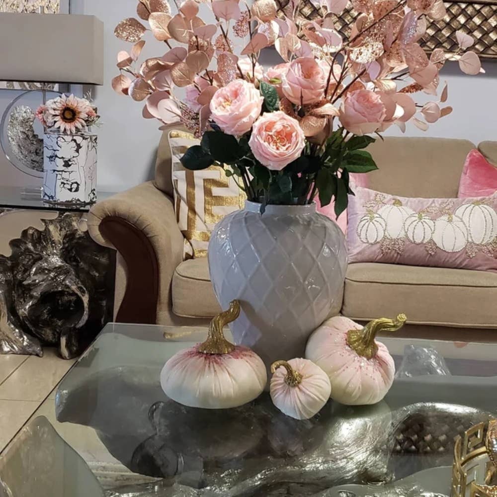 3-Head Real touch English Austin Cabbage Rose Stem: 30"-Rosegold Pink