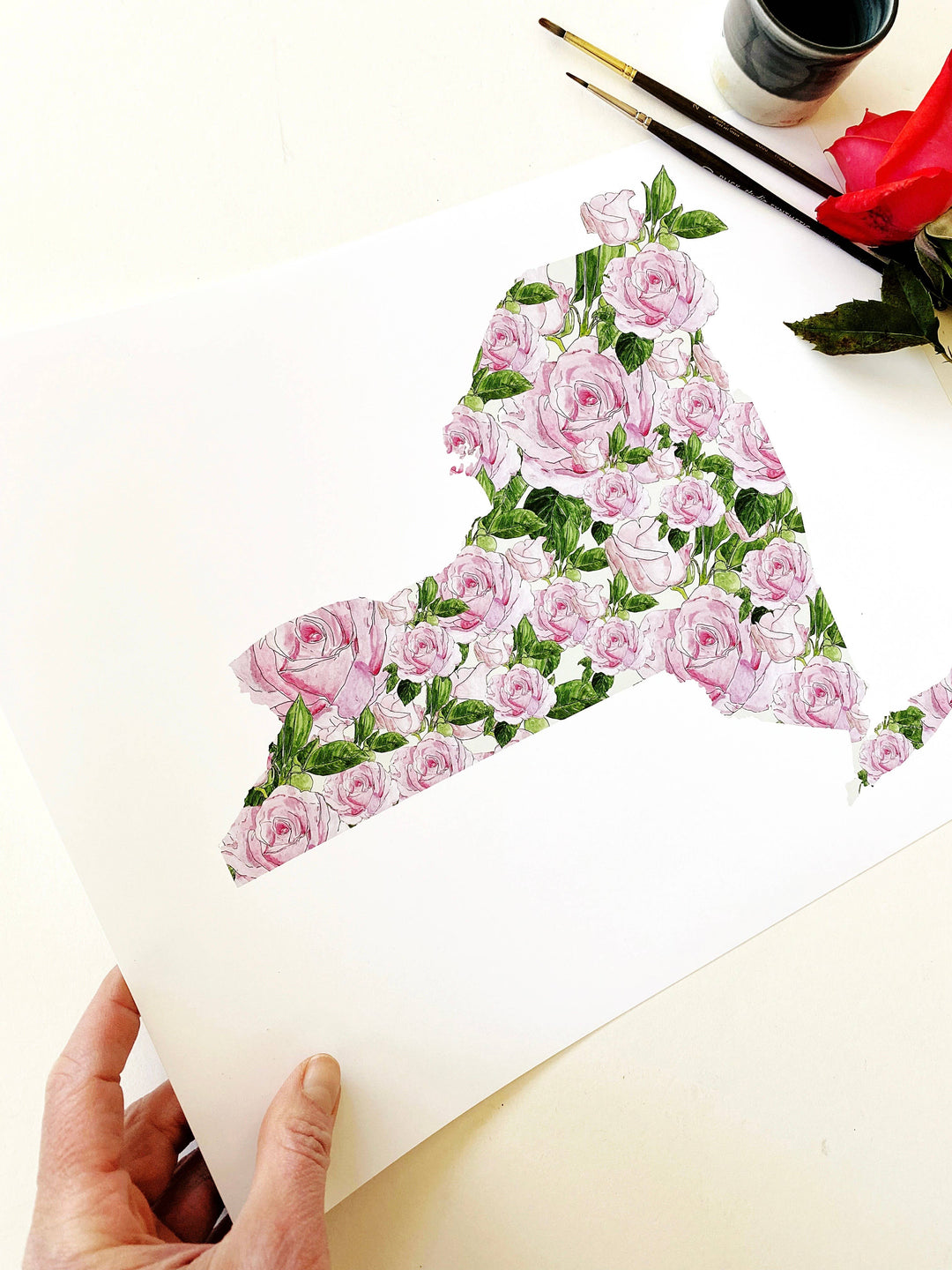 New York State Flower Map - ART PRINT: Watercolor / 8" x 10"