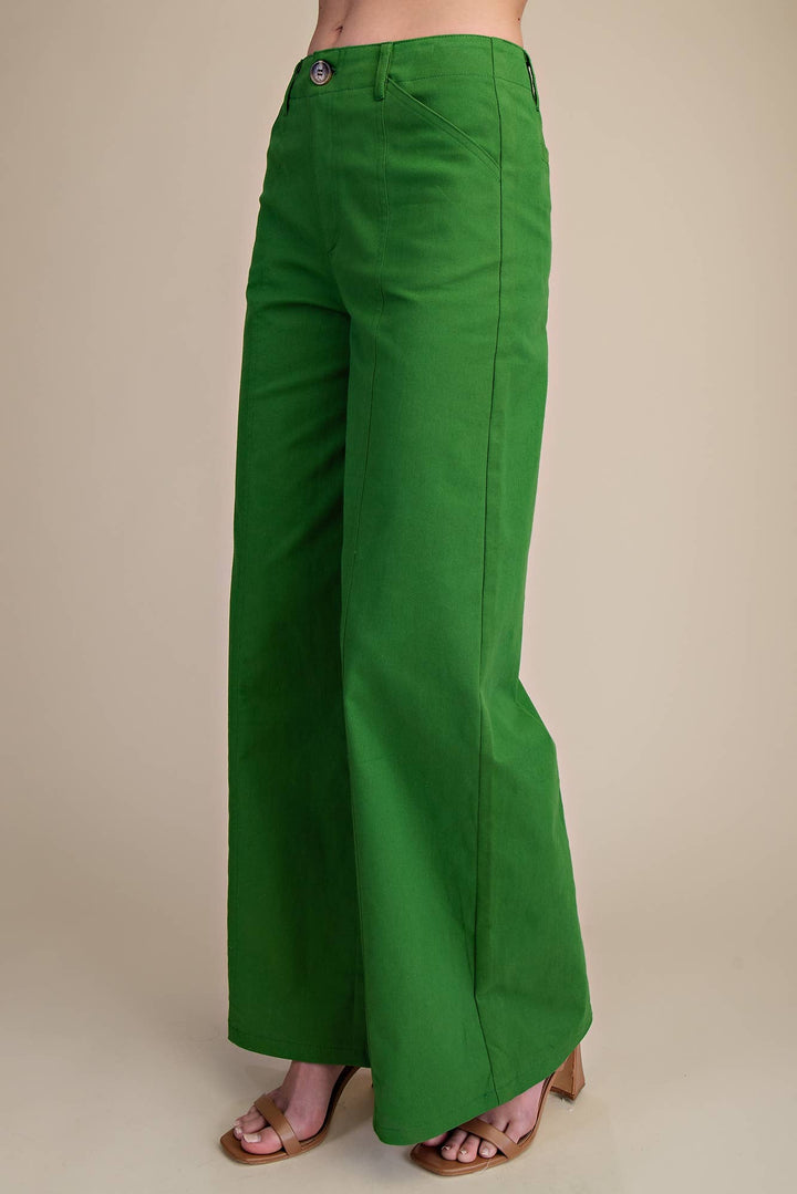 Helena High Rise Wide Leg Pants- Green