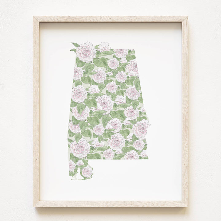 Alabama State Flower Map - ART PRINT  : Watercolor / 8" x 10"