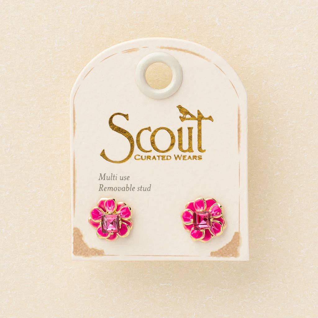 Sparkle & Shine Sm Enamel Flower Earring - Fuchsia/Gold