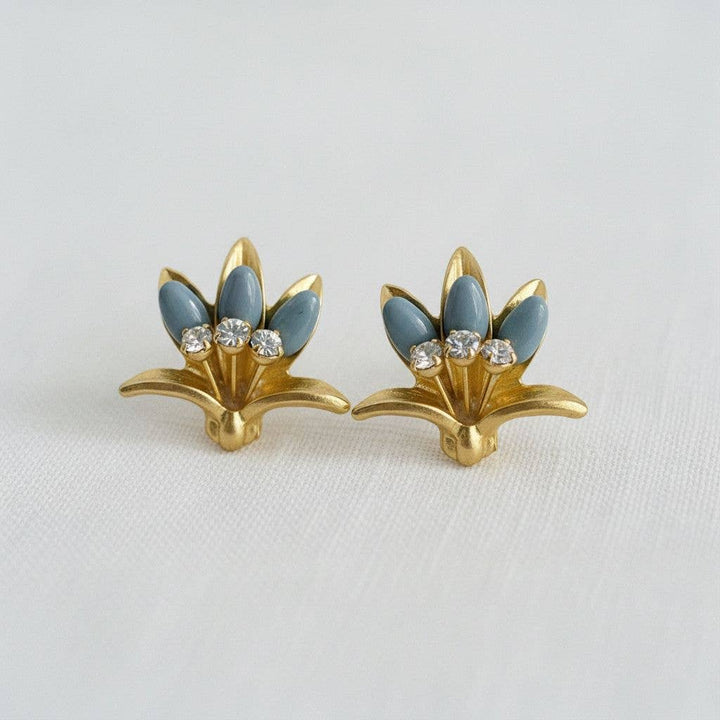 Soft Glow- Vintage Floral Drop Earrings with Blue Accents