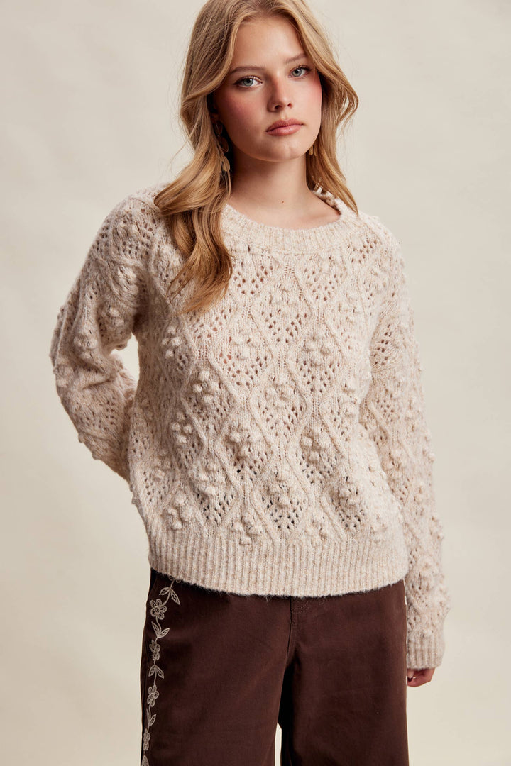 Jodi Bobble Pointelle Knit Sweater
