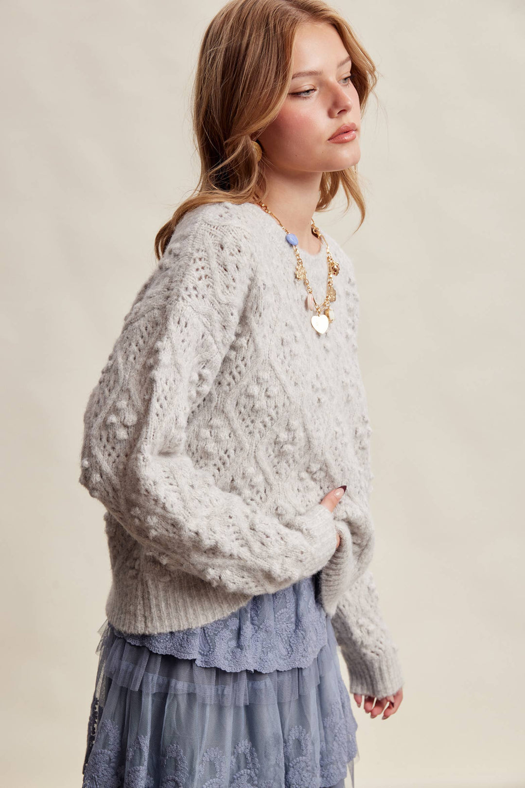 Jodi Bobble Pointelle Knit Sweater