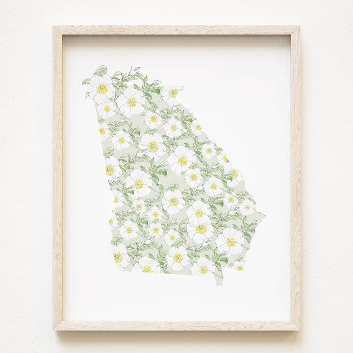 Georgia State Flower Map - ART PRINT  : Watercolor / 8" x 10"