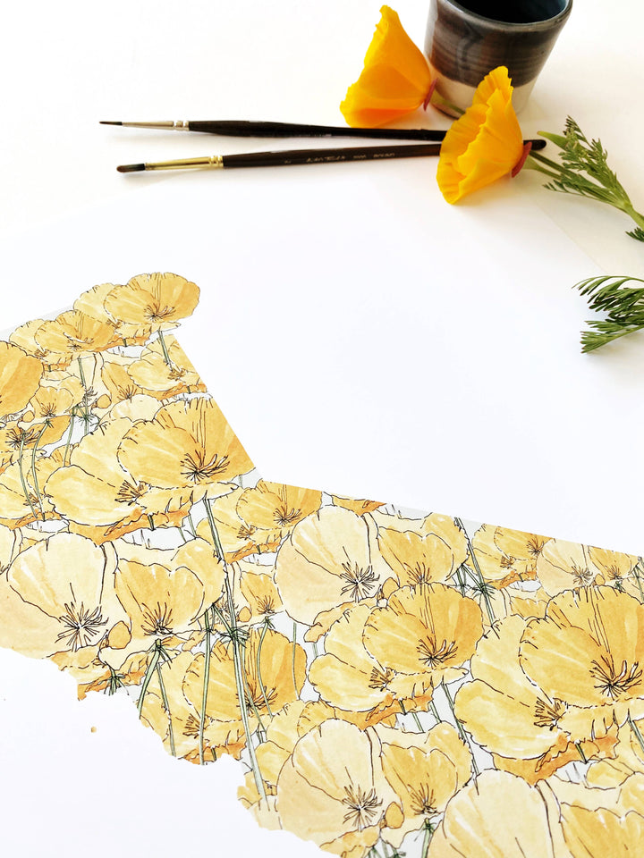 California State Flower Map - ART PRINT   : Watercolor / 8" x 10"