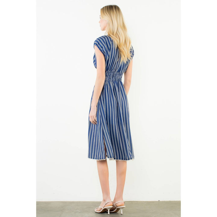 Lillian- Striped Smocked Waist Short Sleeve Dress - Pine & Moss