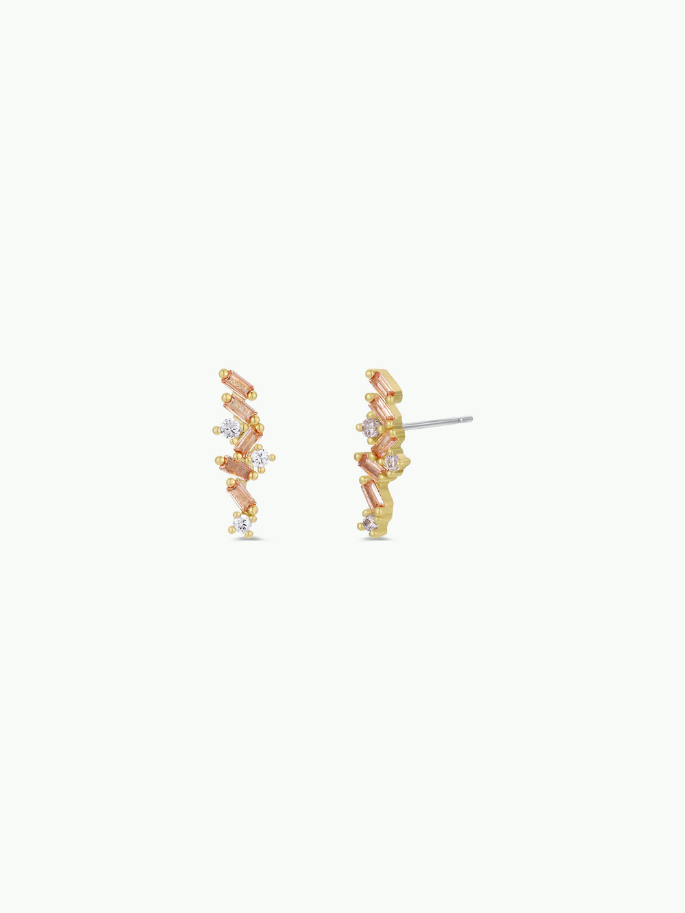 Cascading Baguette Drop - Gold Earrings - Pine & Moss