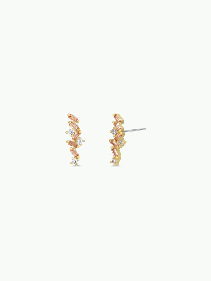 Cascading Baguette Drop - Gold Earrings - Pine & Moss