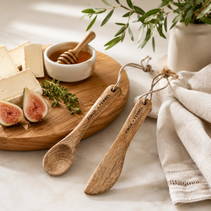 Finch + Fennel Mango Wood Spoon &amp; Canape Knife, Set of 2 - Pine &amp; Moss