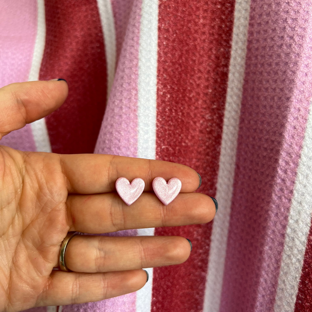 Brae's Clay Co. Pink Shimmer Heart Stud Earrings - Pine & Moss