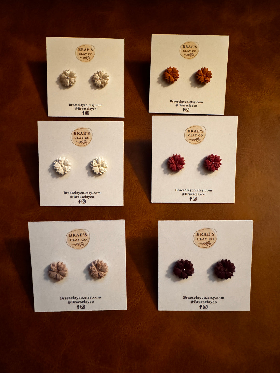 Brae's Clay Co.- Flower Stud (6 Color Choices) - Pine & Moss